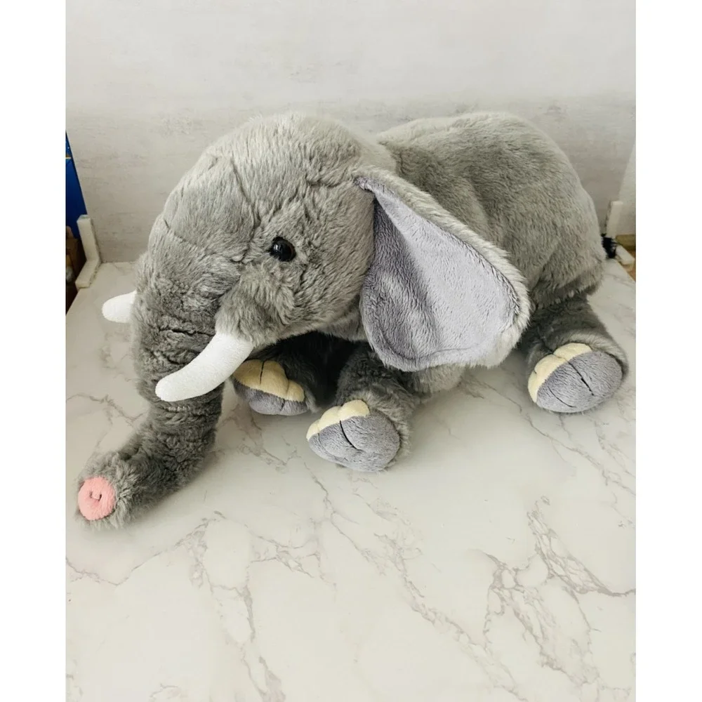 FAO Schwarz Gray Elephant Plush Laying Down Floppy Stuffed Animal 2018